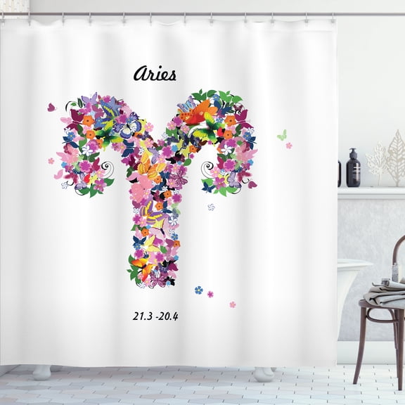 Ambesonne Zodiac Aries Shower Curtain, Lively Butterfly Flora, 69"Wx75"L, Multicolor