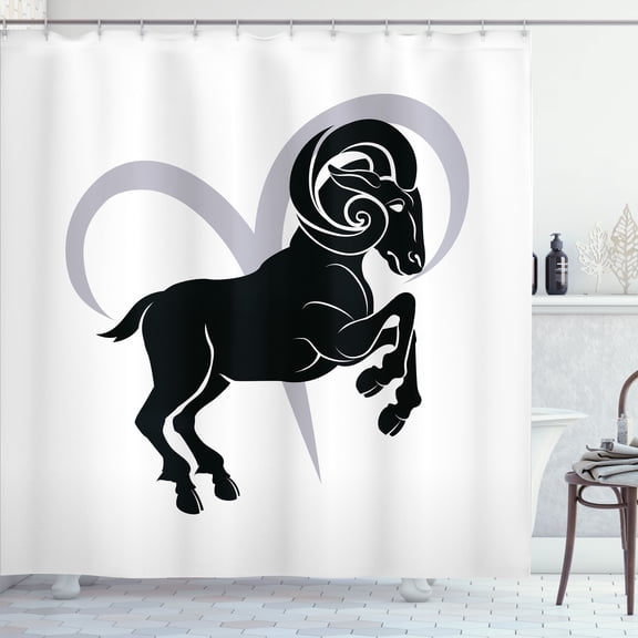 Ambesonne Zodiac Aries Shower Curtain, Ram Silhouette, 69"Wx75"L, Pale Grey White