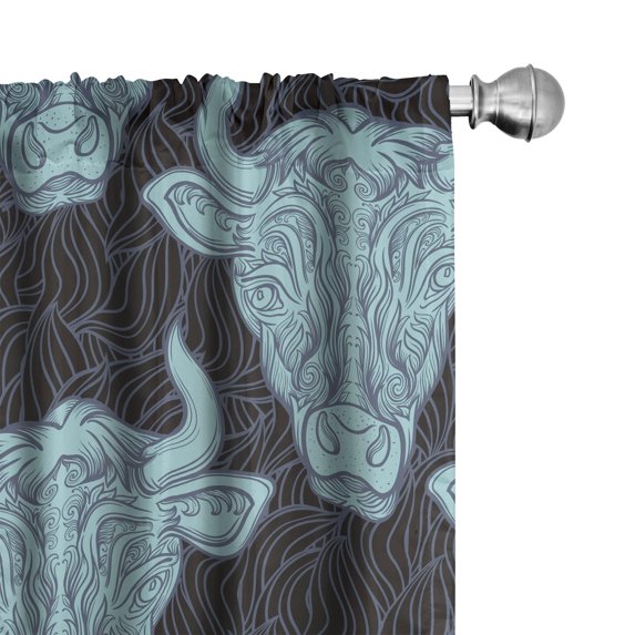 Ambesonne Zodiac Curtains, Ornate Cow Faces Pattern, Pair of 28"x95", Pale Seafoam Dark Indigo