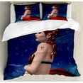 thumbnail image 1 of Ambesonne Zodiac Duvet Cover Set, Taurus Girl Horns Sign, 2-Calking, Navy Red Brown, 1 of 3