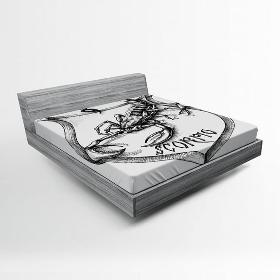 Ambesonne Zodiac Fitted Sheet, Black and White Scorpio, Queen Size, Black White