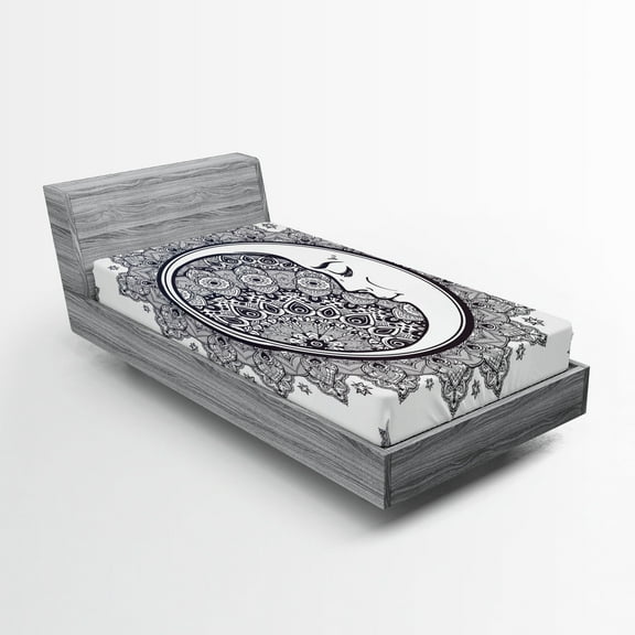 Ambesonne Zodiac Fitted Sheet, Boho Star Moon Mandala, Twin XL Size, Dark Blue White