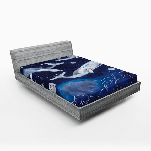 Ambesonne Zodiac Fitted Sheet, Space Universe Planet, Full Size, Blue Grey