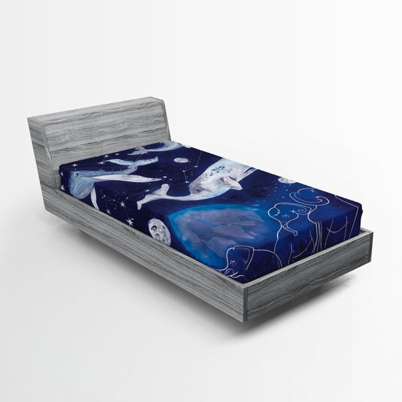 Ambesonne Zodiac Fitted Sheet, Space Universe Planet, Twin Size, Blue Grey