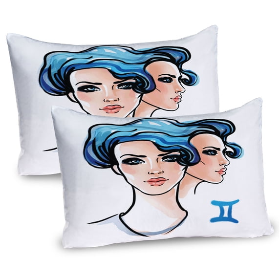 Ambesonne Zodiac Gemini Pillow Sham 2 Pack, Watercolor Women, 26"x20", Pale Peach Black