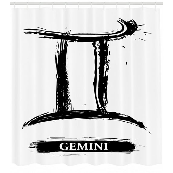 Ambesonne Zodiac Gemini Shower Curtain, Grunge Brush Art, 69"Wx70"L, Black and White