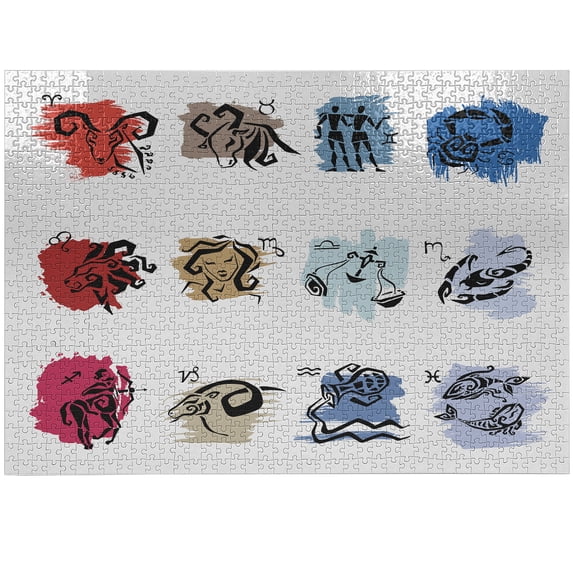 Ambesonne Zodiac Jigsaw Puzzle, Zodiac Signs Art, Heirloom-Quality Fun Activity for Family Durable Cardboard, 1000 pcs, Multicolor