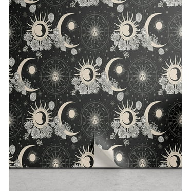 Ambesonne Zodiac Peel & Stick Wallpaper for Home, Esoterism Horoscope Pattern, 13"x36", Charcoal Grey and Ivory