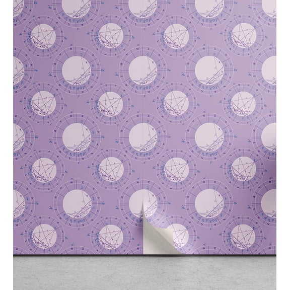 Ambesonne Zodiac Peel & Stick Wallpaper for Home, Natal Chart in Tones, 13"x36", Lavender Pale Mauve