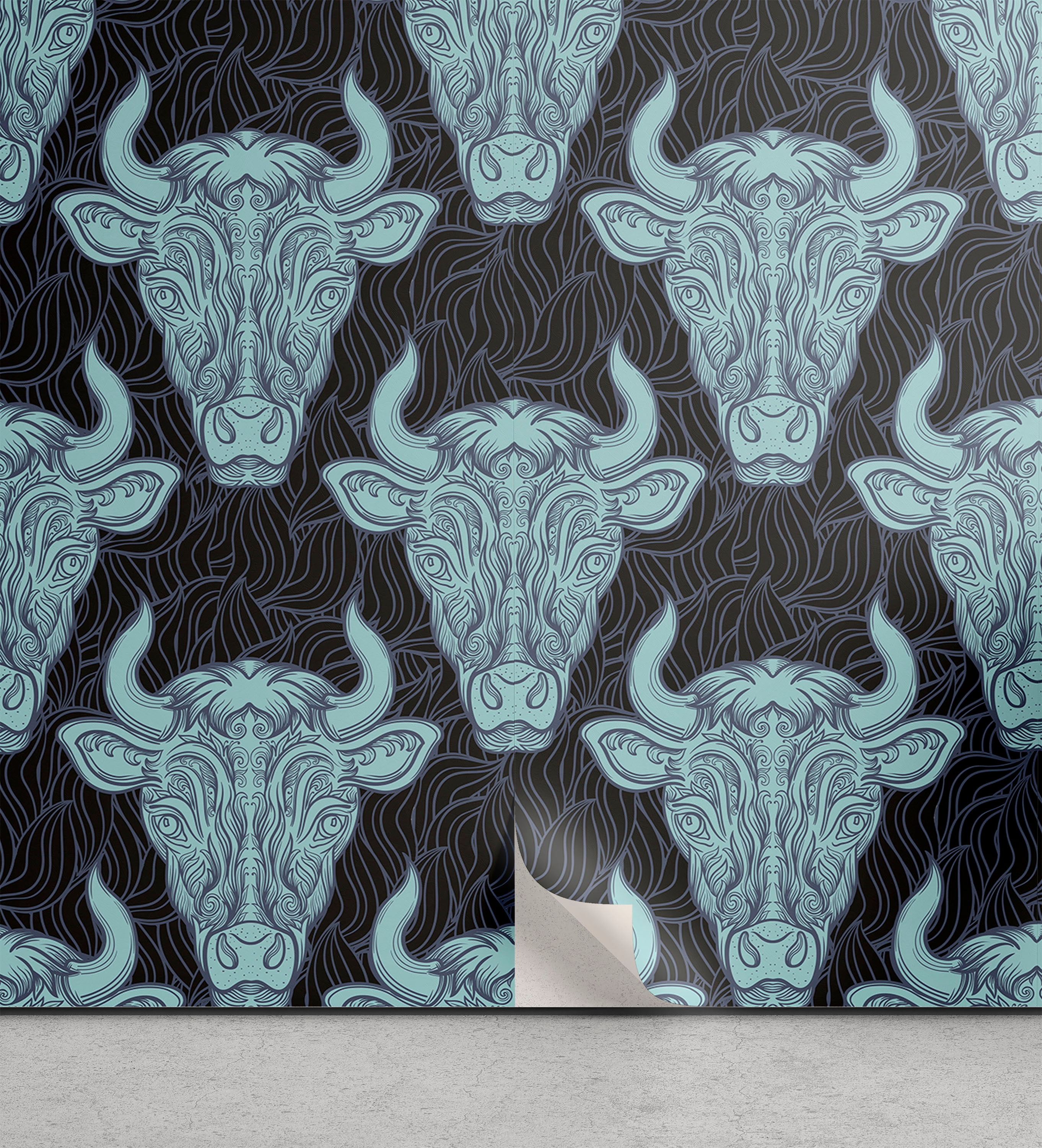 Ambesonne Zodiac Peel & Stick Wallpaper for Home, Ornate Cow Faces