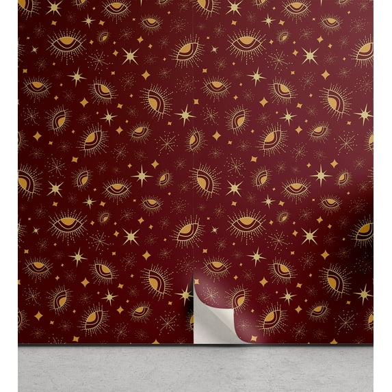 Ambesonne Zodiac Peel & Stick Wallpaper for Home, Stars Eye Like Shapes Art, 13"x36", Chestnut Brown Mustard