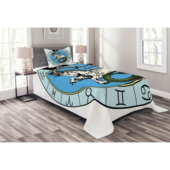 Ambesonne Zodiac Quilted Bedspread Set 2 Pcs, Capricorn, Twin Size, Multicolor
