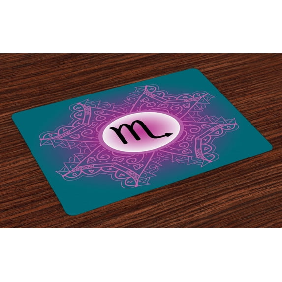Ambesonne Zodiac Scorpio Place Mats Set of 4, Fuchsia Mandala, Standard Size, Multicolor