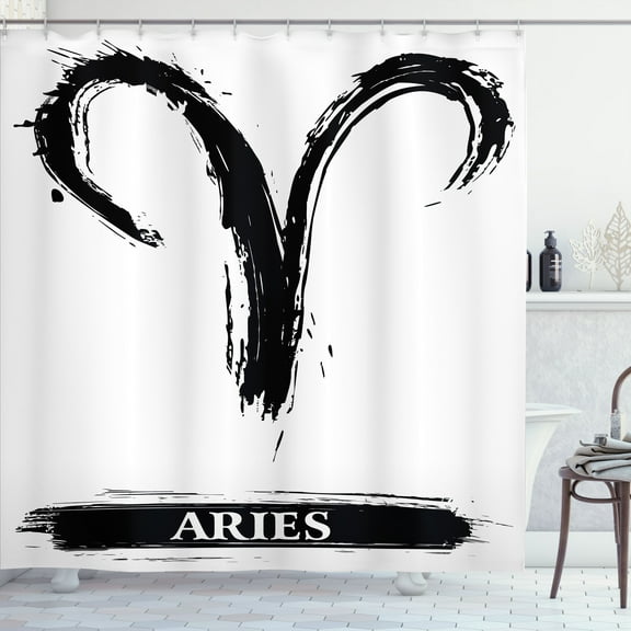Ambesonne Zodiac Shower Curtain, Aries Astrology Sign, 69"Wx70"L, White Black