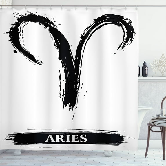 Ambesonne Zodiac Shower Curtain, Aries Astrology Sign, 69"Wx75"L, White Black