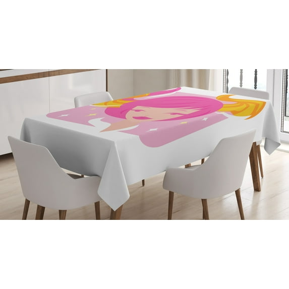 Ambesonne Zodiac Taurus Tablecloth Rectangular Table Cover, Pink Haired Woman, 52"x70", Multicolor