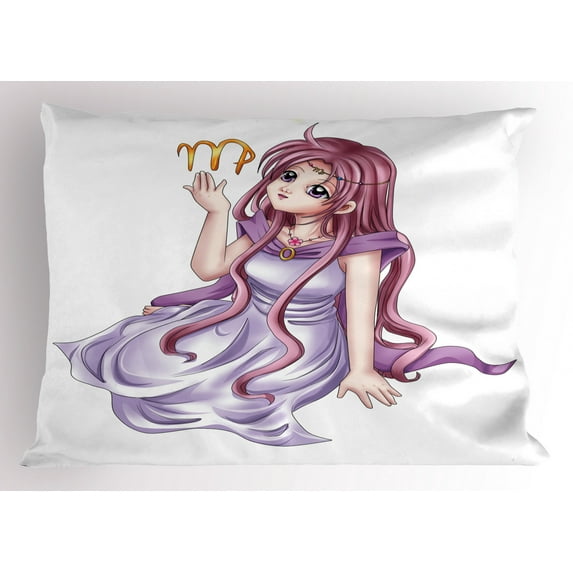 Ambesonne Zodiac Virgo Pillow Sham, Manga Style Girl, 36" X 20", Multicolor