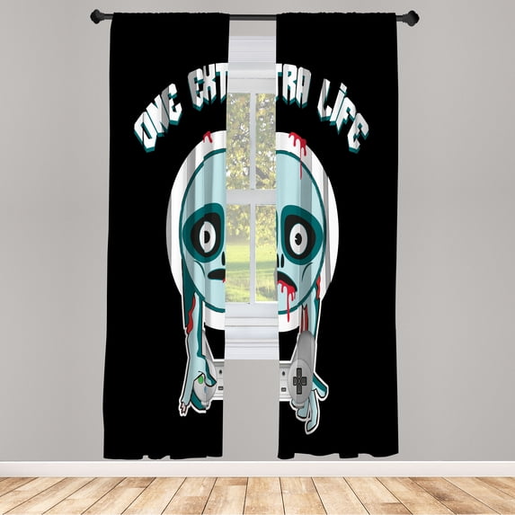 Ambesonne Zombie Emoji Curtains, Funny Face Game Art, Pair of 28"x63", Black Dark Teal