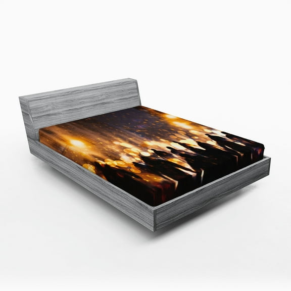 Ambesonne Zombie Fitted Sheet, Burning Town Chaos, Queen Size, Amber Mauve Seal Brown