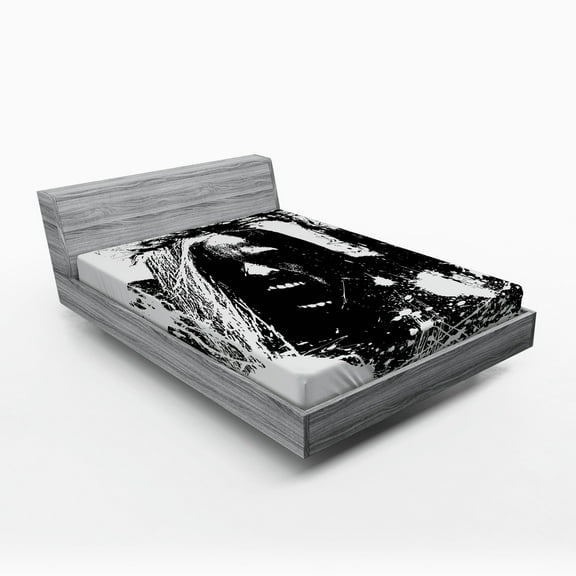 Ambesonne Zombie Fitted Sheet, Crazy Man Horror, Full Size, Black White