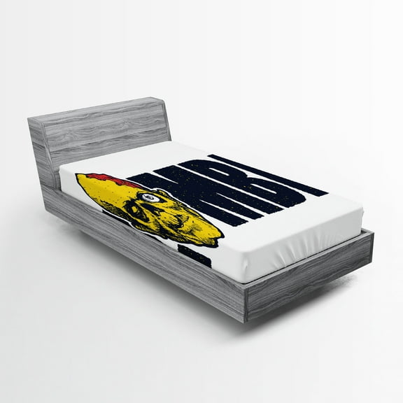 Ambesonne Zombie Fitted Sheet, Dead Human Face, Twin Size, Dark Blue Yellow