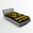 thumbnail image 1 of Ambesonne Zombie Fitted Sheet, Monster Warning, Twin Size, Chestnut Brown Yellow, 1 of 2