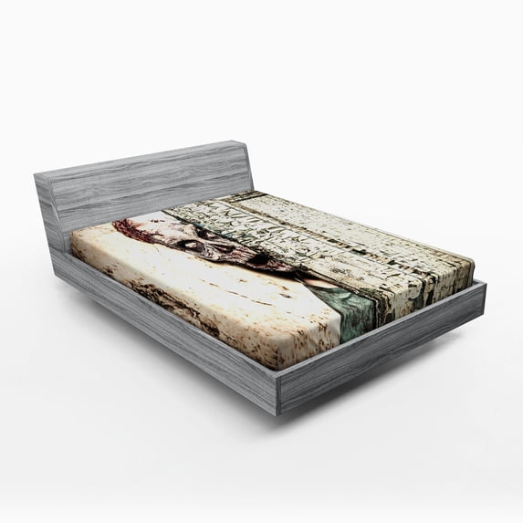 Ambesonne Zombie Fitted Sheet, Old House Vampire, Full Size, Jade Green Cream