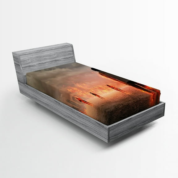 Ambesonne Zombie Fitted Sheet, People in, Twin XL Size, Pearl Eggshell Vermilion