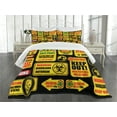 thumbnail image 1 of Ambesonne Zombie Quilted Bedspread Set 3 Pcs, Apocalypse Signs, King Size, Yellow Grey Red, 1 of 5