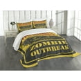 thumbnail image 1 of Ambesonne Zombie Quilted Bedspread Set 3 Pcs, Grunge Horror Sign Print, Queen Size, Earth Yellow Grey Red, 1 of 5