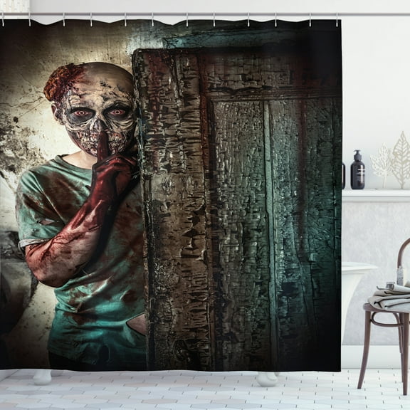 Ambesonne Zombie Shower Curtain, Evil Eyes Monster, 69"Wx70"L, Umber Teal Tan