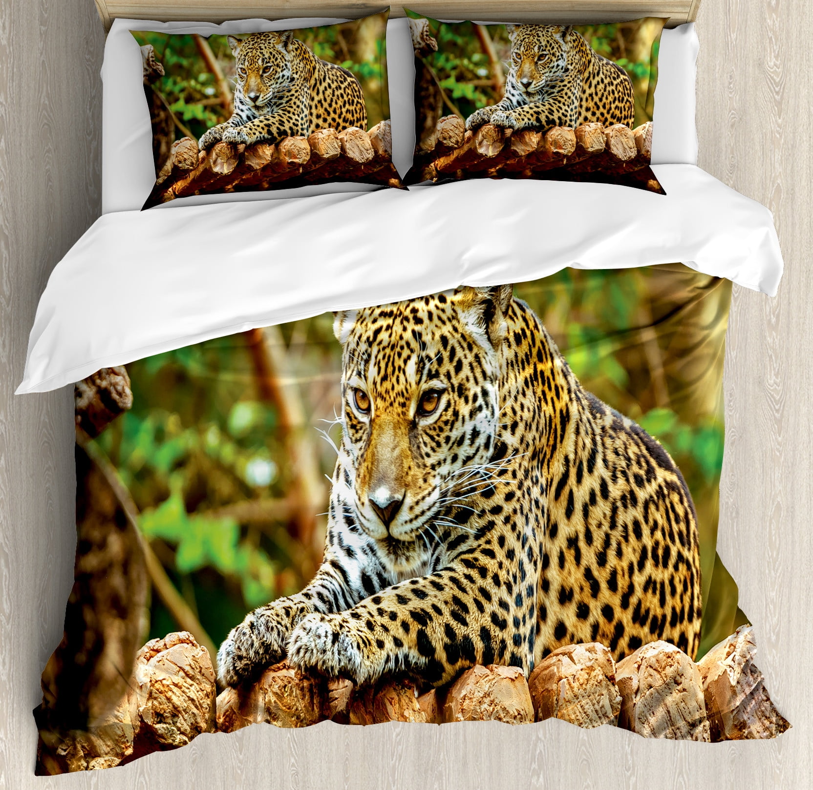 King Size Green Yellow Brown Jaguar Duvet Cover Set
