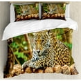 thumbnail image 1 of Ambesonne Zoo Duvet Cover Set, Jaguar on Wood Wild Feline, Queen, Green Yellow Brown, 1 of 3