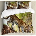 thumbnail image 1 of Ambesonne Zoo Duvet Cover Sets, Leopard Tree Nature Reserve, 2-King, Green Pale Brown White, 1 of 3