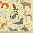 thumbnail image 1 of Ambesonne Zoo Fabric by the Yard Upholstery, Zebra Fox Beaver Antelope Lemur, 2 Yards, Pale Yellow Multicolor, 1 of 5