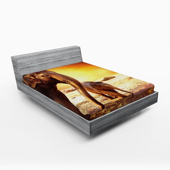 Ambesonne Zoo Fitted Sheet, Wild Nature Animal Family Photo, Full Size, Dark Orange and Orange