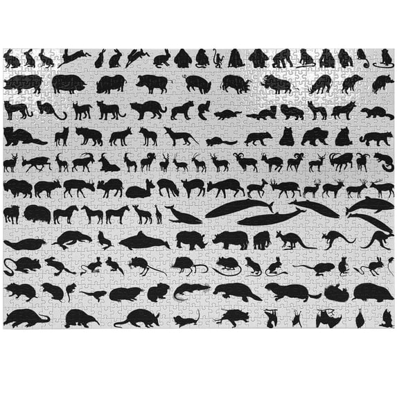 Ambesonne Zoo Jigsaw Puzzle Durable Cardboard, Animal Silhouettes Habitat, 1000 pcs, Black White