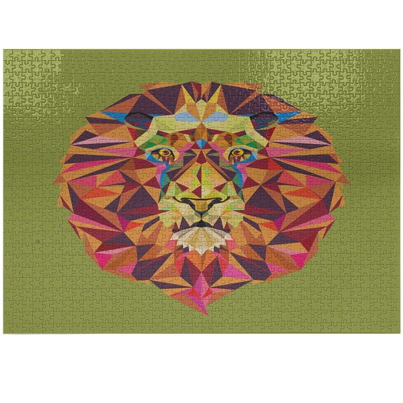 Ambesonne Zoo Jigsaw Puzzle Durable Cardboard, Colorful Animals Geometric Art, 1000 pcs, Olive Green