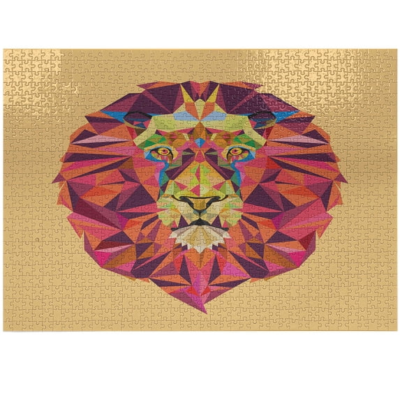 Ambesonne Zoo Jigsaw Puzzle Durable Cardboard, Geometric Animals Lions Print, 1000 pcs, Peach Coral