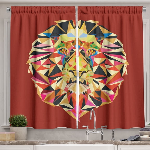 Ambesonne Zoo Kitchen Curtains, Colorful Animals Geometric Art, 55"x30", Maroon