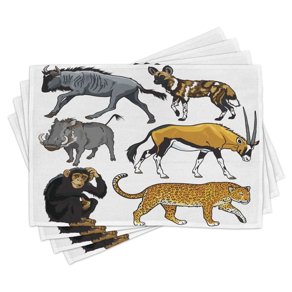 Ambesonne Zoo Place Mats Set of 4, Cartoon Wild Animals Africa, Standard Size, Multicolor
