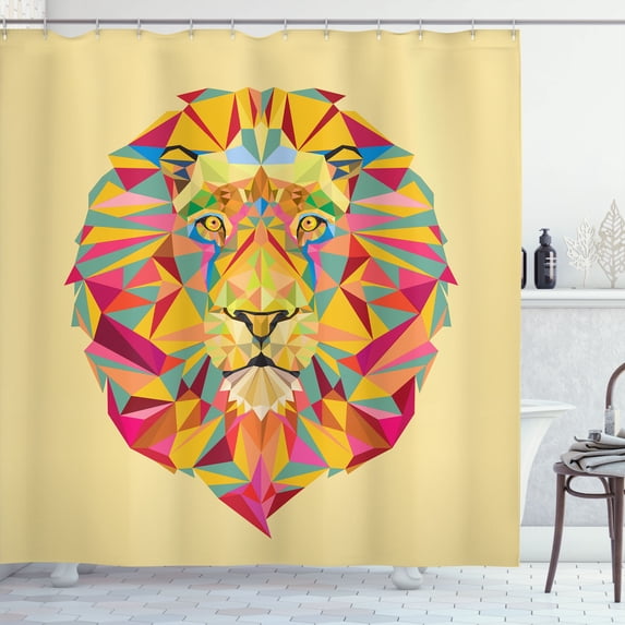 Ambesonne Zoo Shower Curtain, Geometric Animals Lions Print, 69"Wx75"L, Dark Cream
