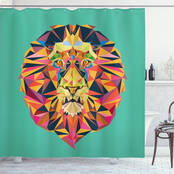 Ambesonne Zoo Shower Curtain, Geometric Animals Lions Print, 69"Wx75"L, Turquoise