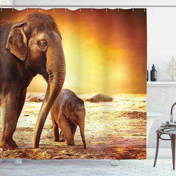 Ambesonne Zoo Shower Curtain, Wild Nature Animal Family Photo, 69"Wx84"L, Dark Orange and Orange