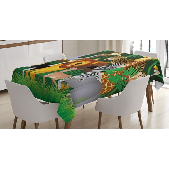 Ambesonne Zoo Tablecloth Rectangular Table Cover, Exotic Jungle Cheerful Fun, 60"x90", Multicolor