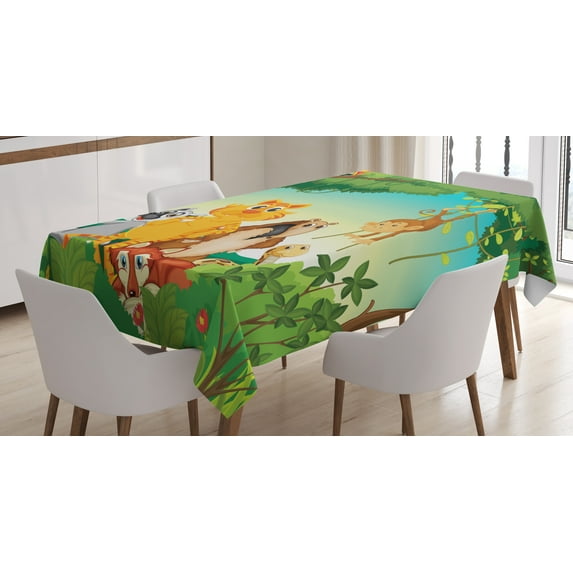 Ambesonne Zoo Tablecloth Rectangular Table Cover, Forest Scene Jungle Habitat, 60"x84", Multicolor