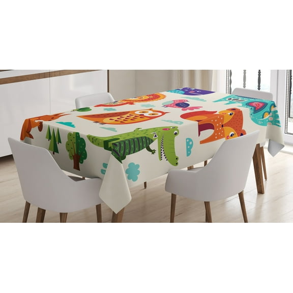 Ambesonne Zoo Tablecloth Rectangular Table Cover, Native Ornate Fun, 60"x84", Multicolor
