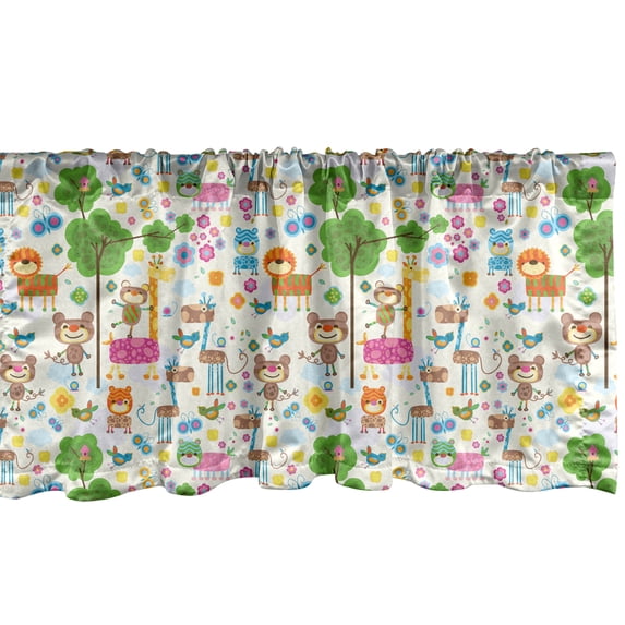 Ambesonne Zoo Window Valance, Happy Jungle Zoo Animals, 54" X 18", Multicolor