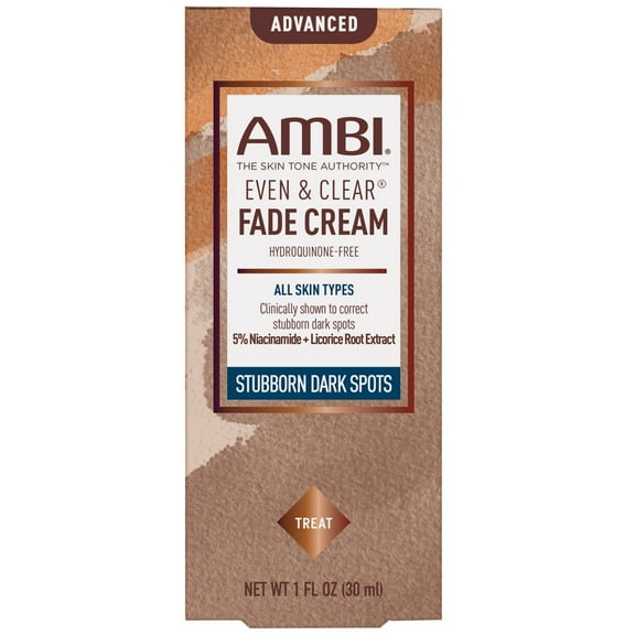 Ambi Even & Clear Advanced Fade Cream, Hydroquinone-free, Stubborn Dark Spot Corrector, Niacinamide, Licorice Root Extract, PHA, 1 fl oz