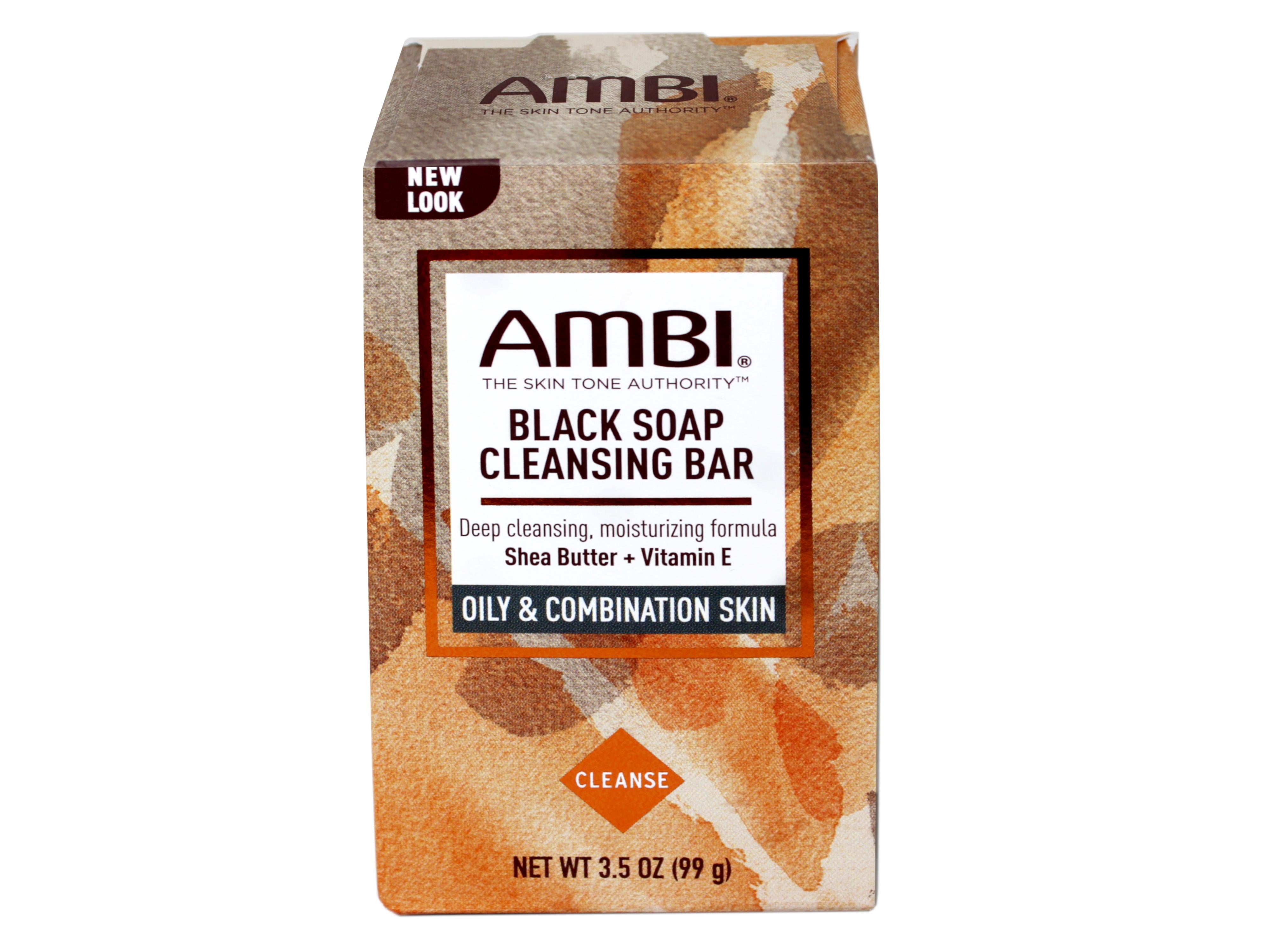 Ambi Black Soap Cleansing Bar, Deep Cleansing, Moisturizing Formula with Shea Butter + Vitamin E for Oily & Combination Skin, 3.5 OZ
